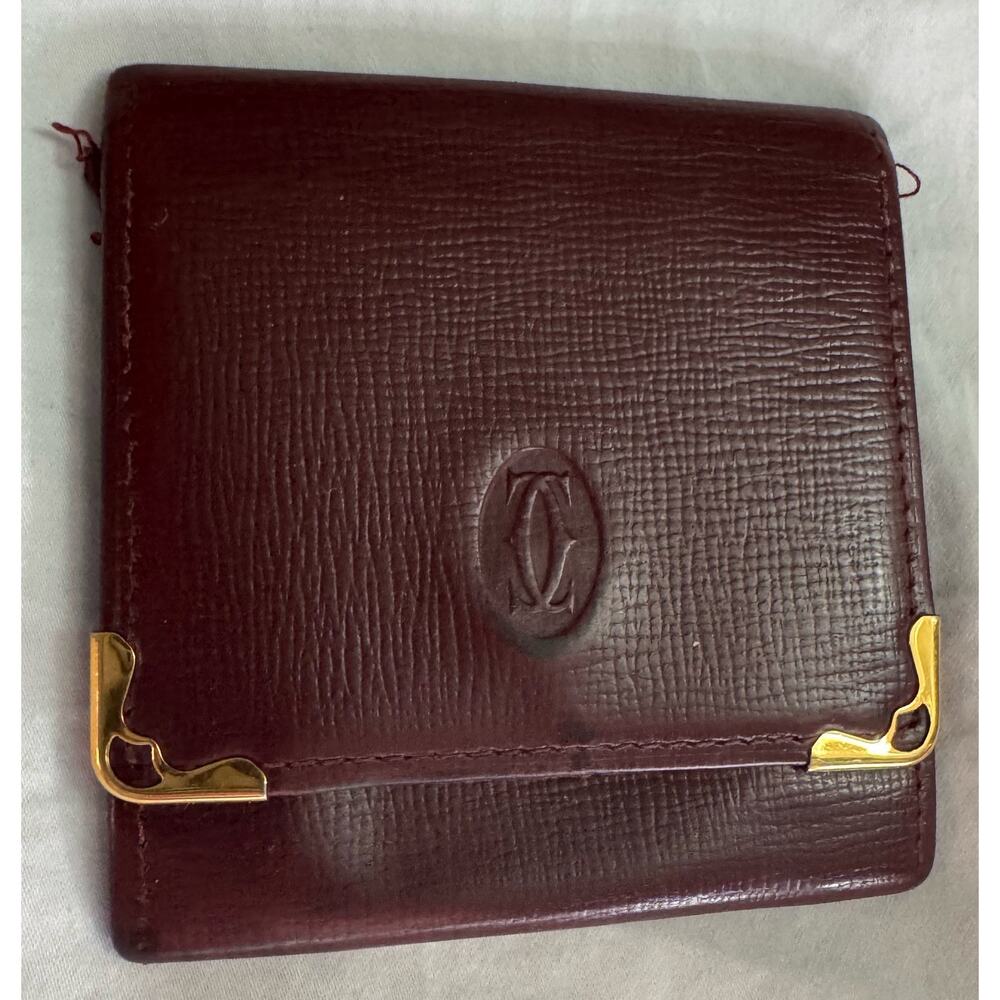 Cartier Must De Cartier Burgundy Leather Coin Purse Wallet Vintage